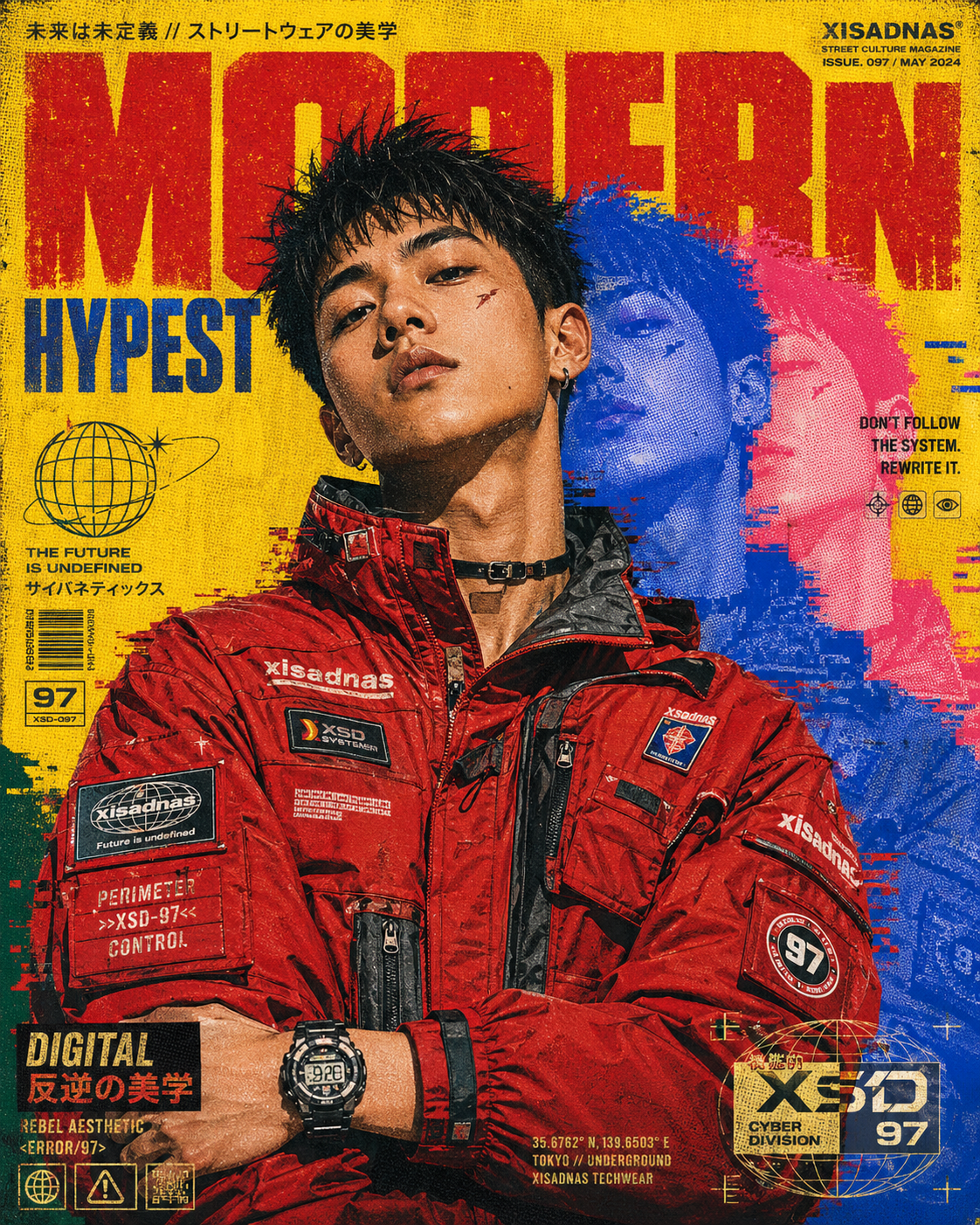 A highly detailed digital illustration recreating the vintage streetwear magazi… AI image prompt example