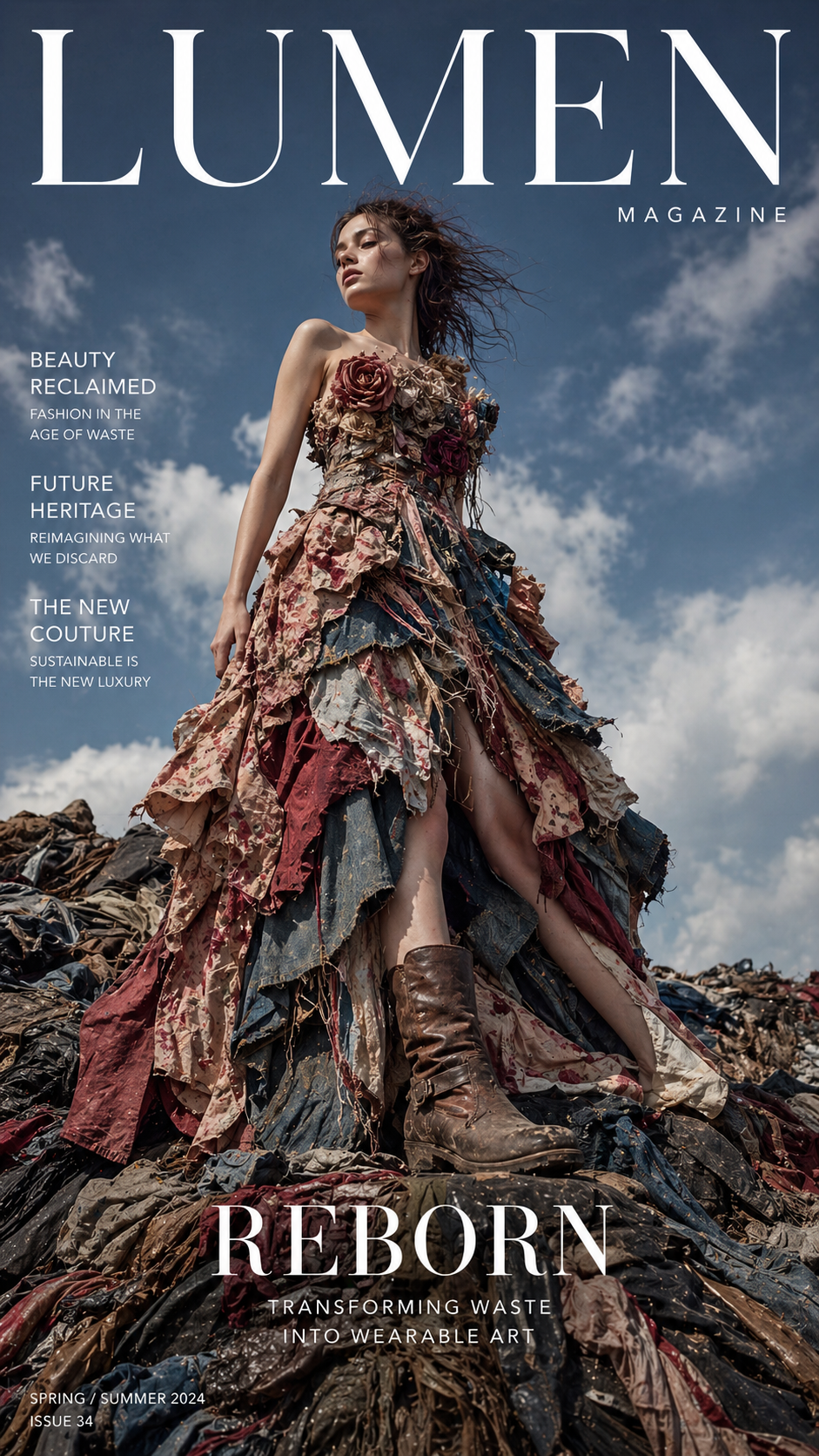 A high-fashion editorial magazine cover in a photorealistic, cinematic style fe… AI image prompt example