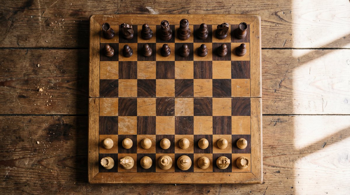 极致光影下的国际象棋棋盘俯视实拍 AI image prompt example