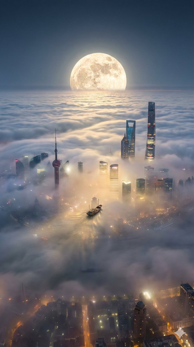 云海孤舟驶向魔幻巨球奇景 AI image prompt example
