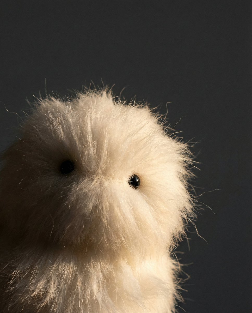 a fluffy, white, creature with two small, black, beady eyes AI image prompt example