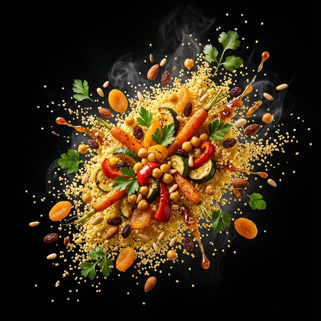 极致奢华的黑色背景美食爆炸特效 AI image prompt example