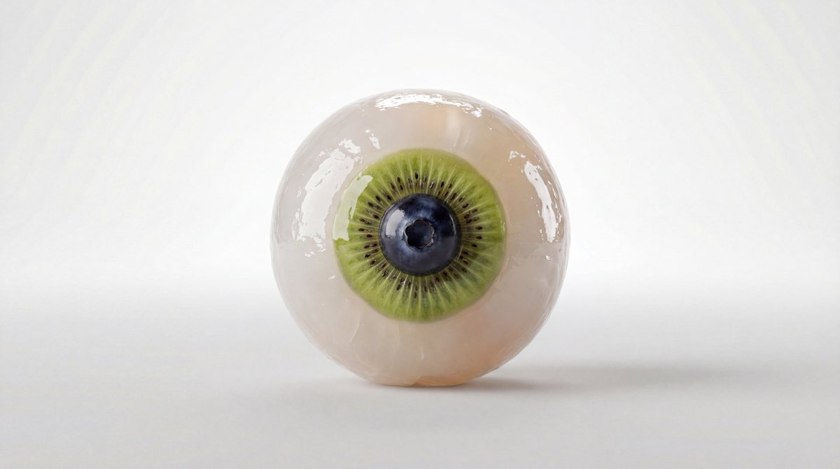 超写实3D蔬果眼球微距摄影 AI image prompt example