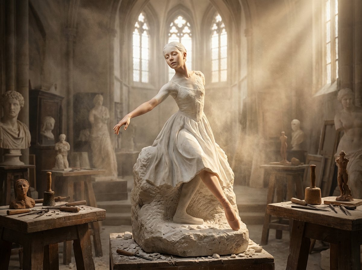 Half-finished marble sculpture awakening: GPT Image 2 prompt AI image prompt example