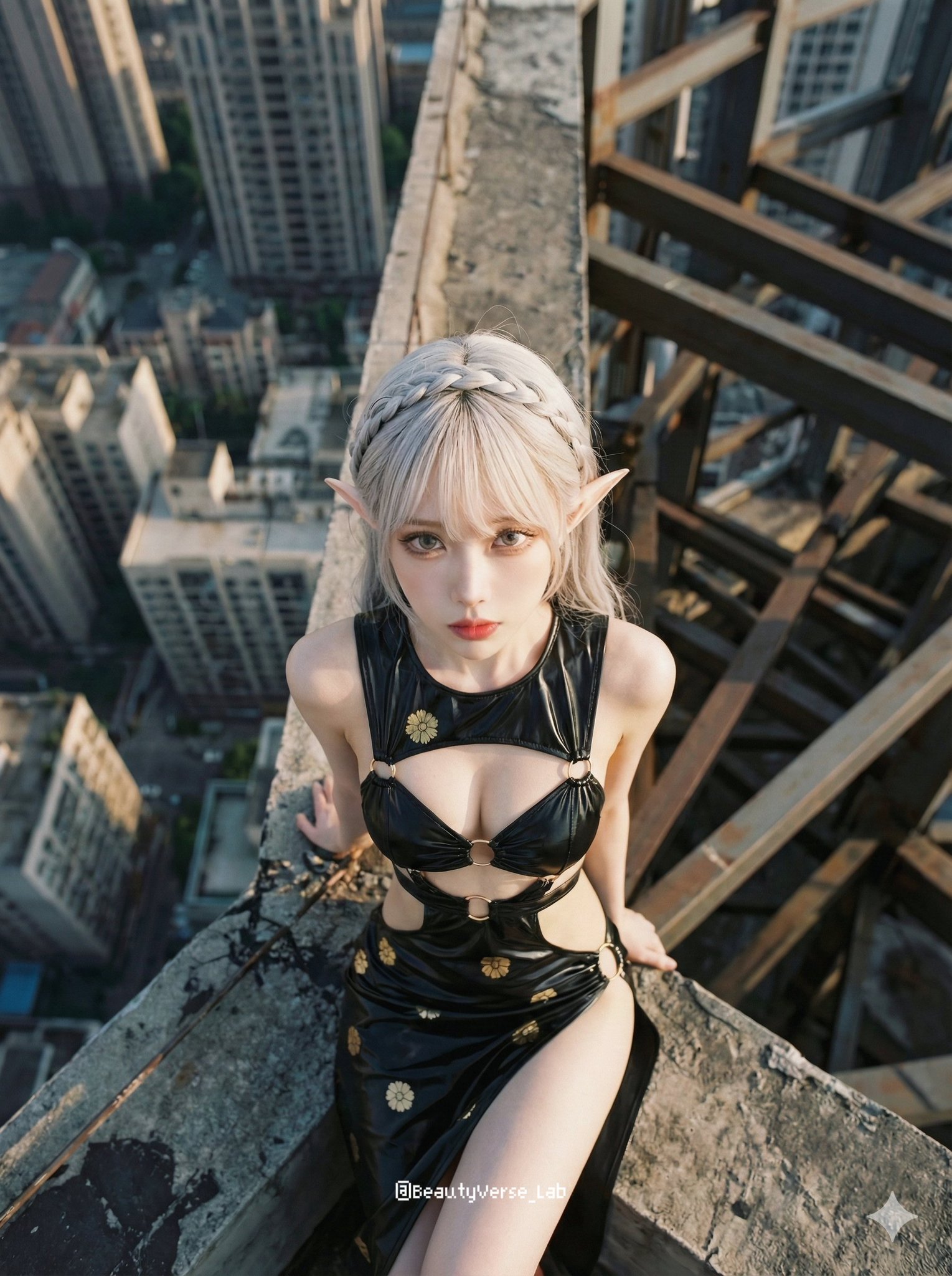 Top-down skyscraper rooftop portrait: GPT Image 2 prompt AI image prompt example