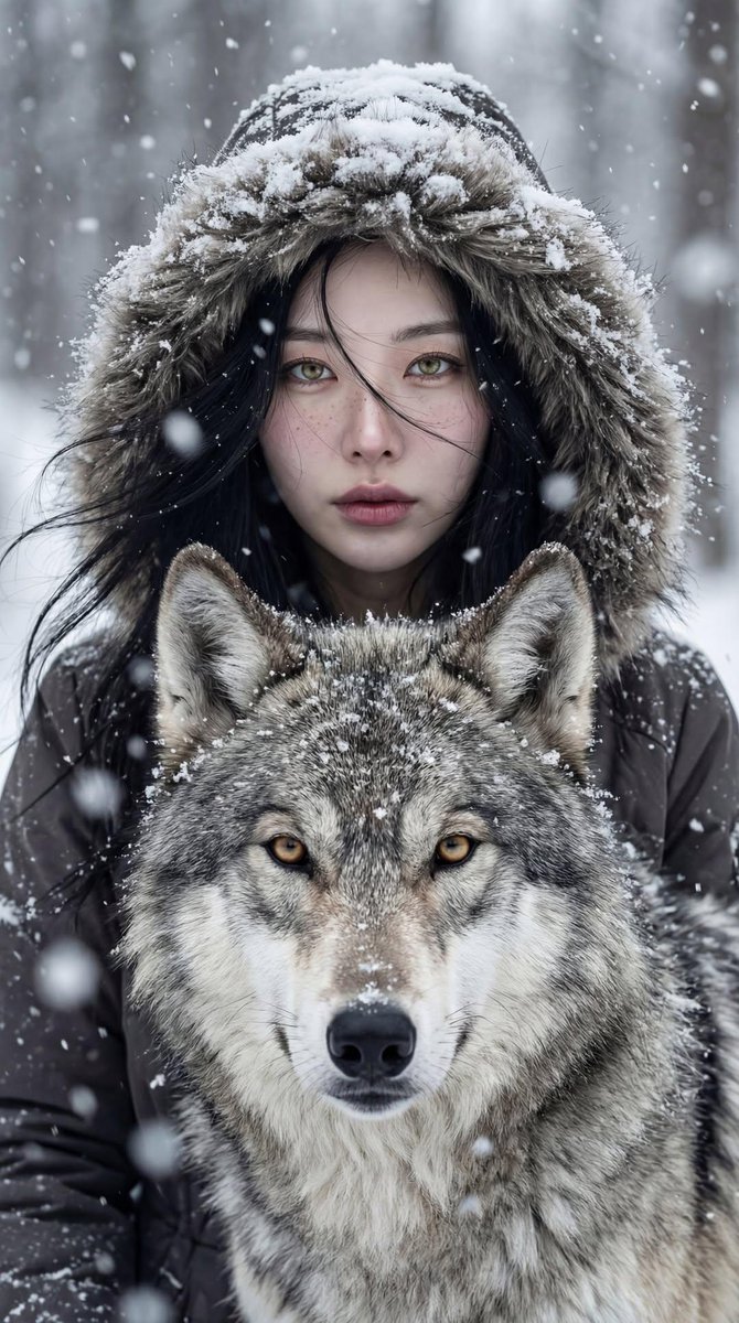 Winter portrait woman with wolf: GPT Image 2 prompt AI image prompt example