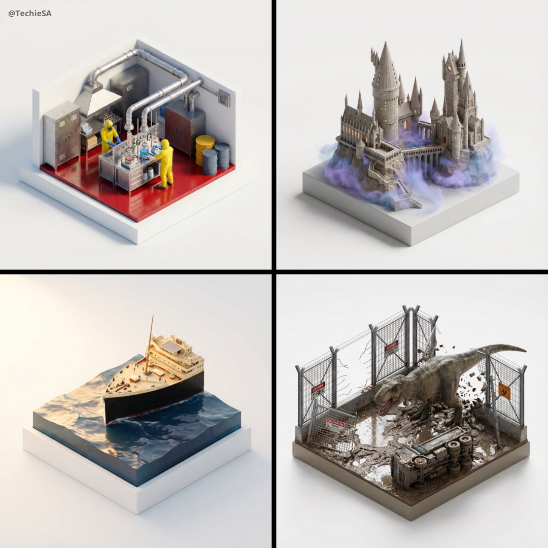 Movie scene isometric collectible diorama: GPT Image 2 prompt AI image prompt example