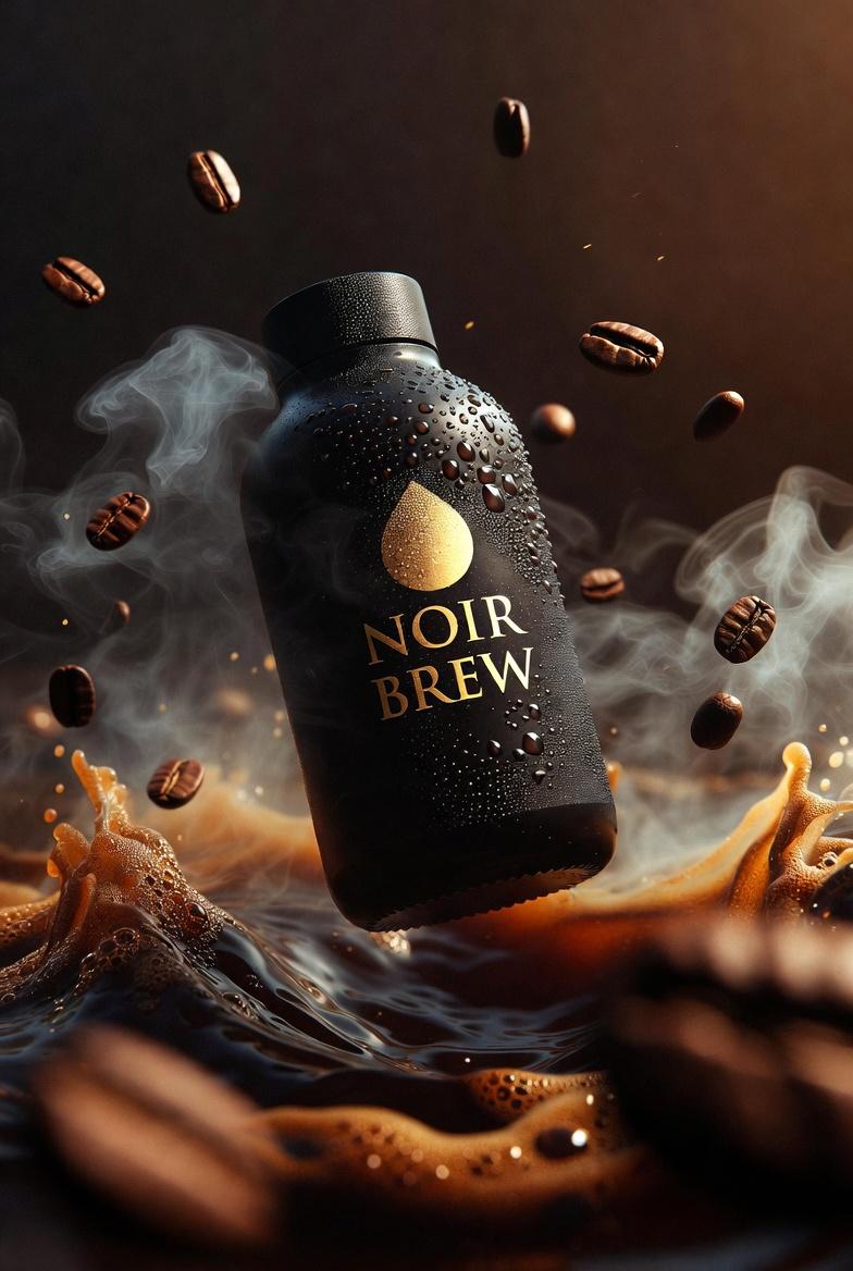Noir Brew matte black coffee bottle: GPT Image 2 prompt AI image prompt example