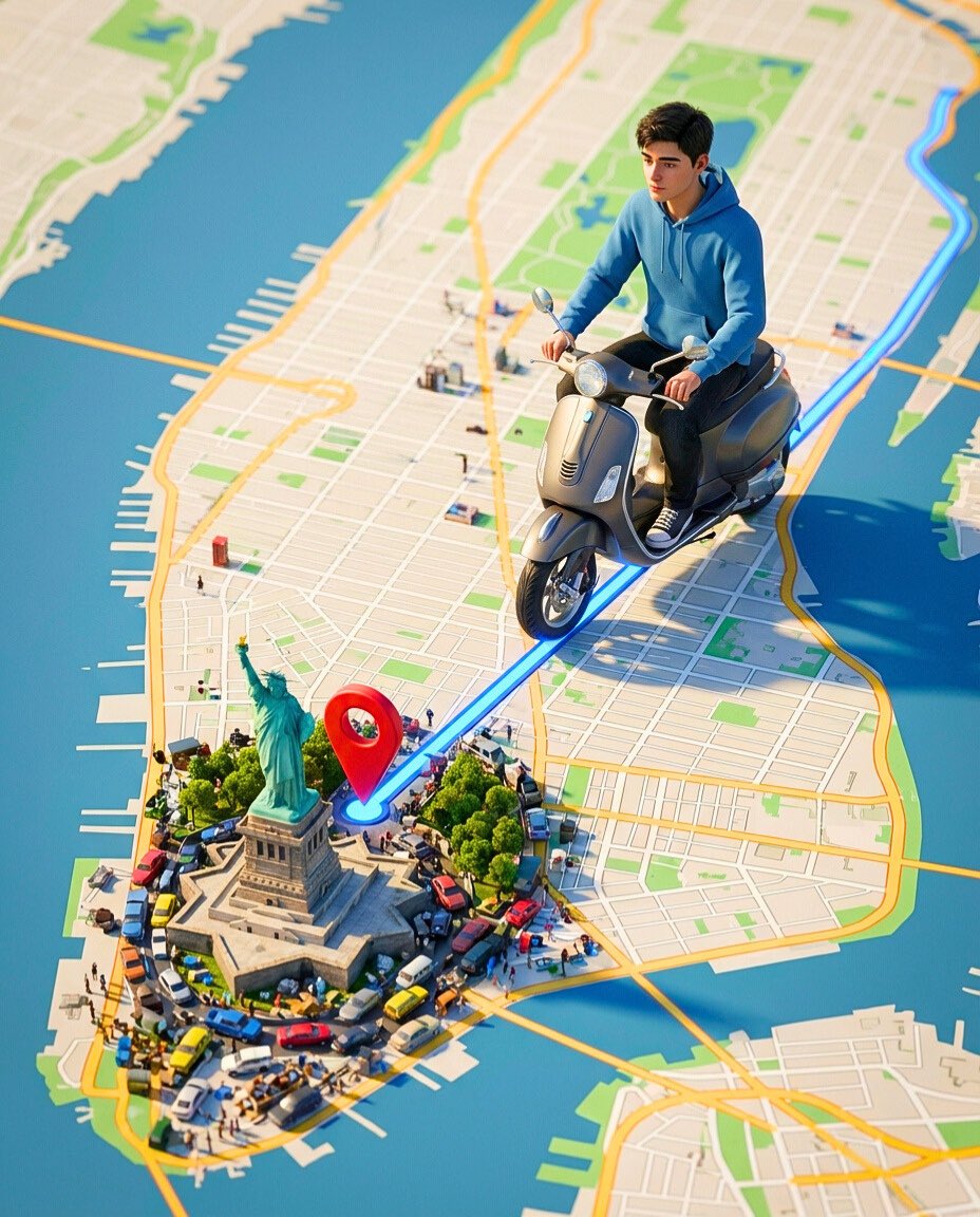 Scooter GPS map scene: GPT Image 2 prompt AI image prompt example