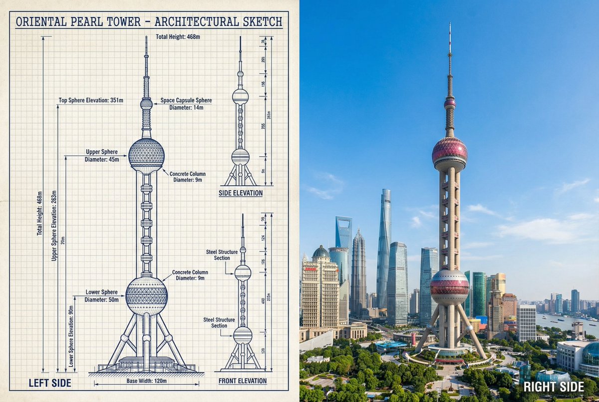 蓝图与实景交织的巍峨长城 AI image prompt example