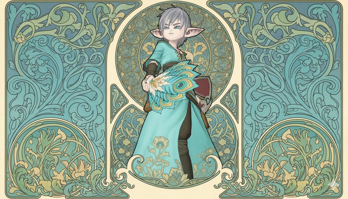 慕夏风格新艺术华丽插画 AI image prompt example