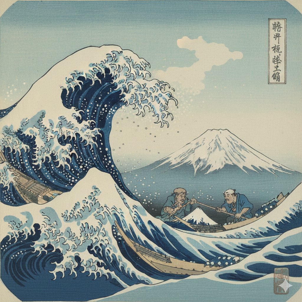 致敬北斋的浮世绘木版画 AI image prompt example