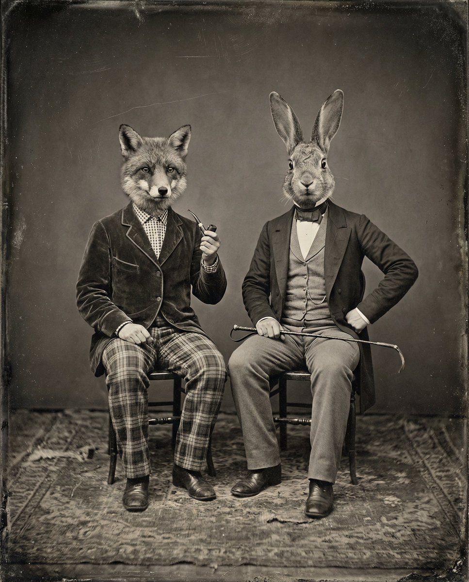 维多利亚时代的狐狸与兔子绅士 AI image prompt example