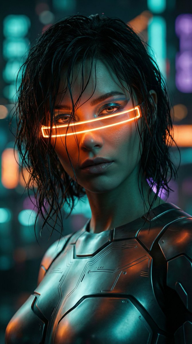 霓虹光影下的赛博朋克少女 AI image prompt example