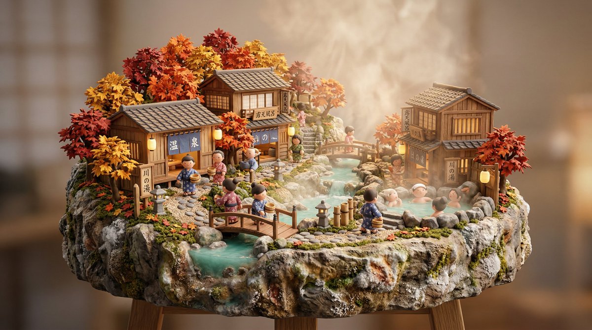 Onsen village clay diorama: GPT Image 2 prompt AI image prompt example