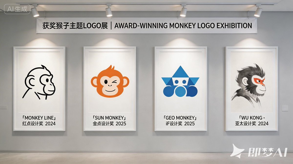 荣耀之墙：获奖猴子标志设计展 AI image prompt example