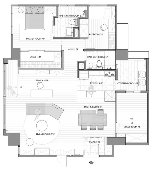 鸟瞰视角的日式北欧风住宅平面图 AI image prompt example