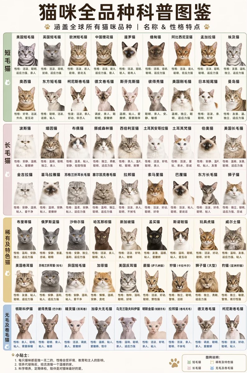 猫咪全品种科普图鉴 AI image prompt example