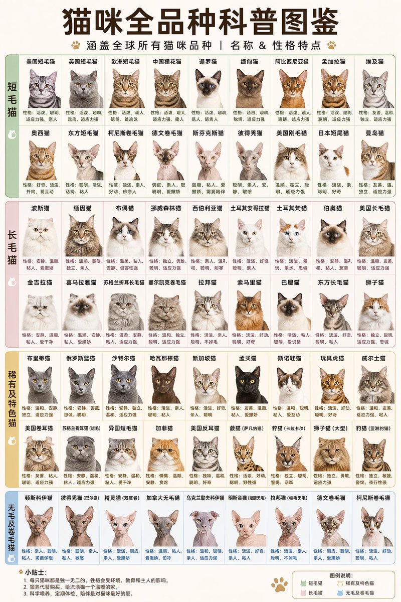 猫咪全品种科普图鉴 AI image prompt example
