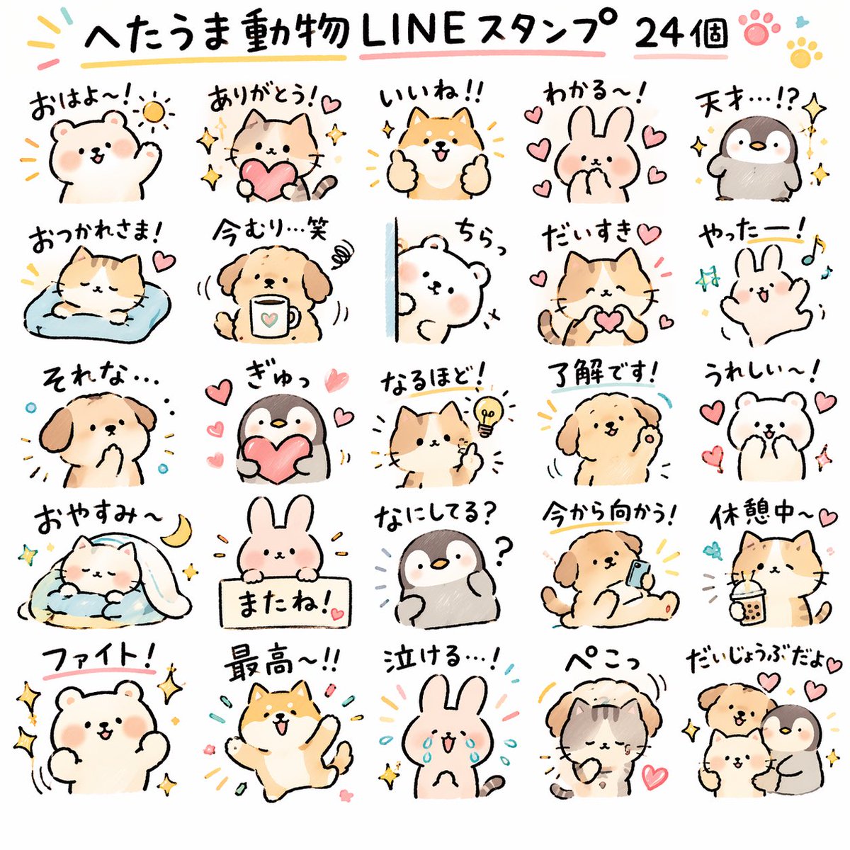 趣味动物贴纸套装 AI image prompt example