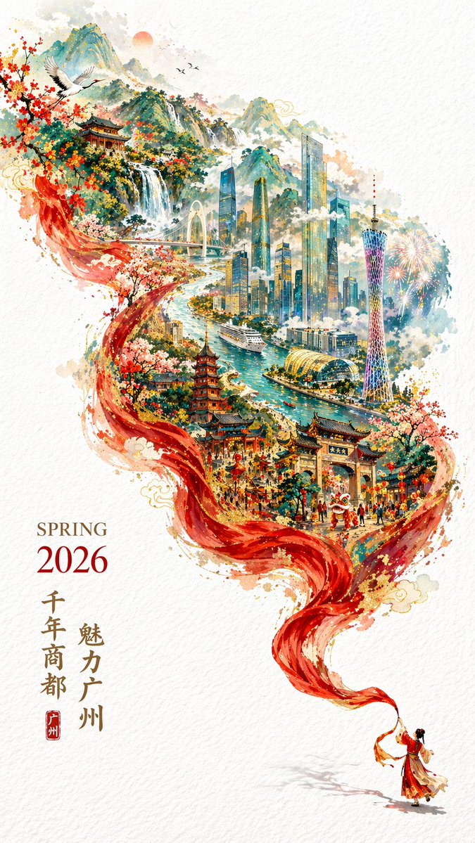 流光丝带城市风光水彩海报 AI image prompt example