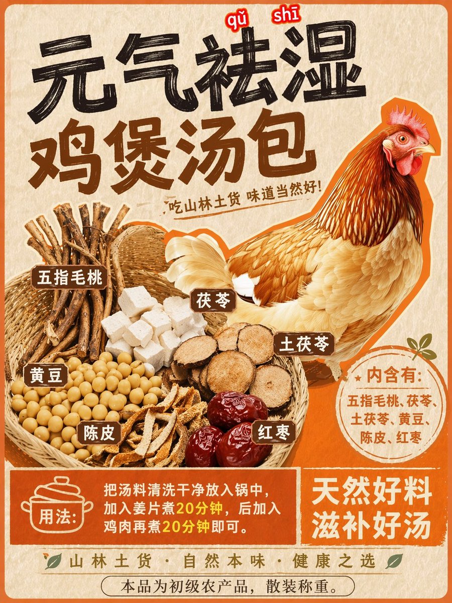 Herbal Chicken Soup Label Transformation AI image prompt example