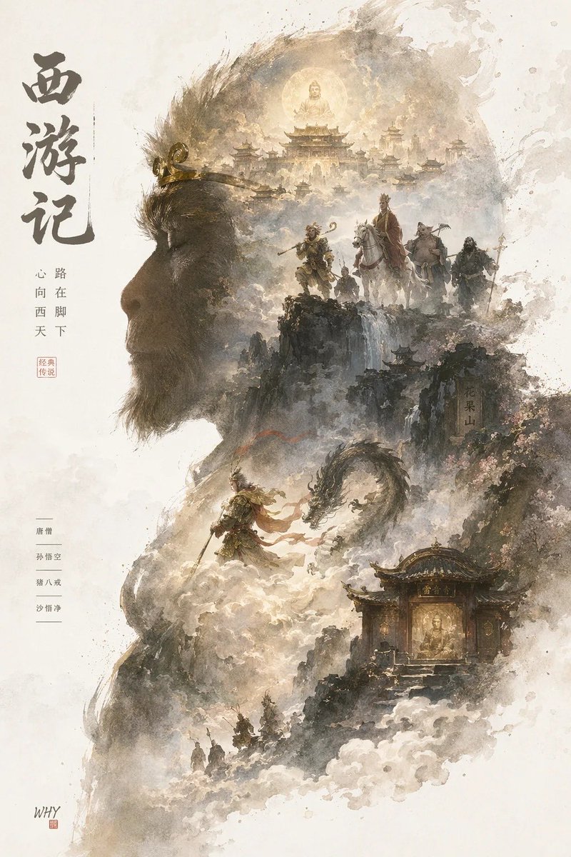 史诗级剪影世界海报 AI image prompt example
