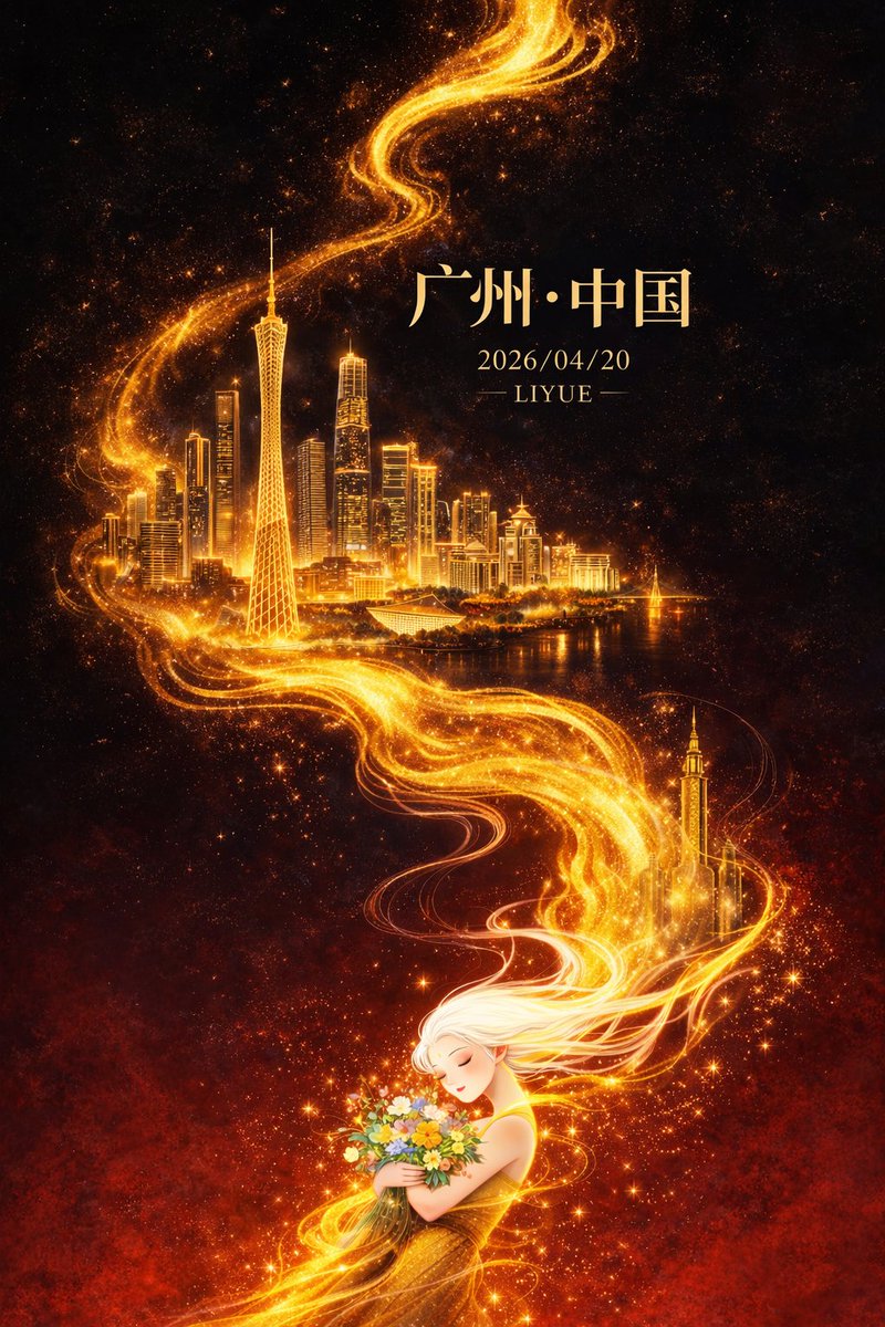 平面插画，东方幻想风格高端城市海报设计，竖版9:16构图，整体采用对角线+S型流动构图，从左下向右上延展，画面以深邃黑色为背景，自上而下渐变至浓烈暗红色，形成… AI image prompt example