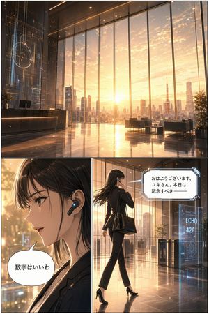 Futuristic Corporate 3-Panel Manga Page AI image prompt example