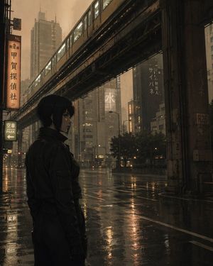 Moody Cyberpunk Cityscape AI image prompt example