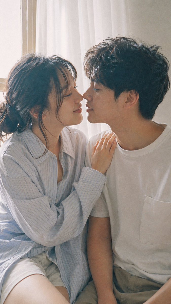 9:16 vertical — Japanese Fuji film style couple portrait, two subjects  Fujifil… AI image prompt example