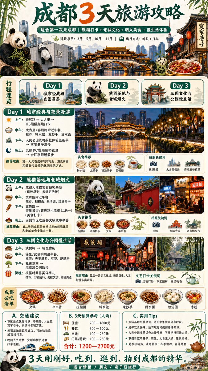 生成【城市】三天旅游攻略，就这么简单一句话 AI image prompt example