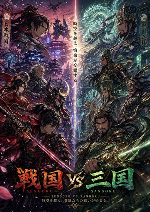战国 vs 三国跨界海报 AI image prompt example