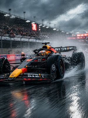 雨中方程式赛车疾驰 AI image prompt example