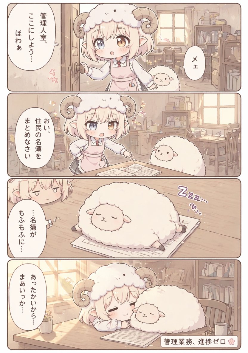 Cute Sheep Girl Office Manga Page AI image prompt example
