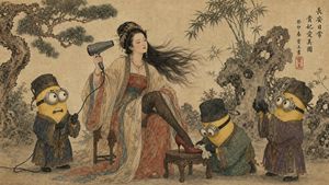 唐朝贵妃与小黄人工笔画 AI image prompt example