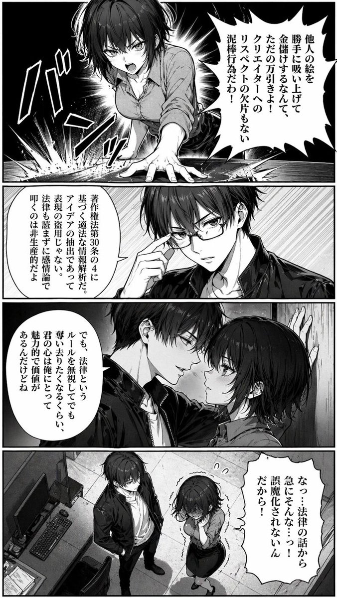 Censored Office Manga Confrontation AI image prompt example