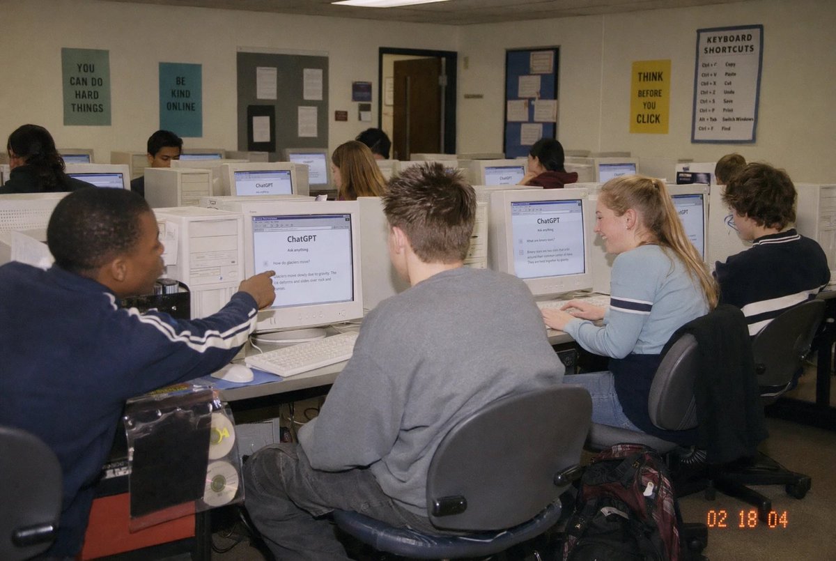Early 2000s Computer Lab With ChatGPT AI image prompt example