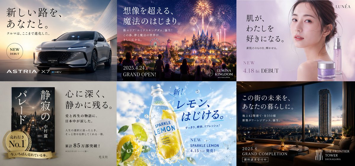 Multi-industry Japanese Ad Collage AI image prompt example
