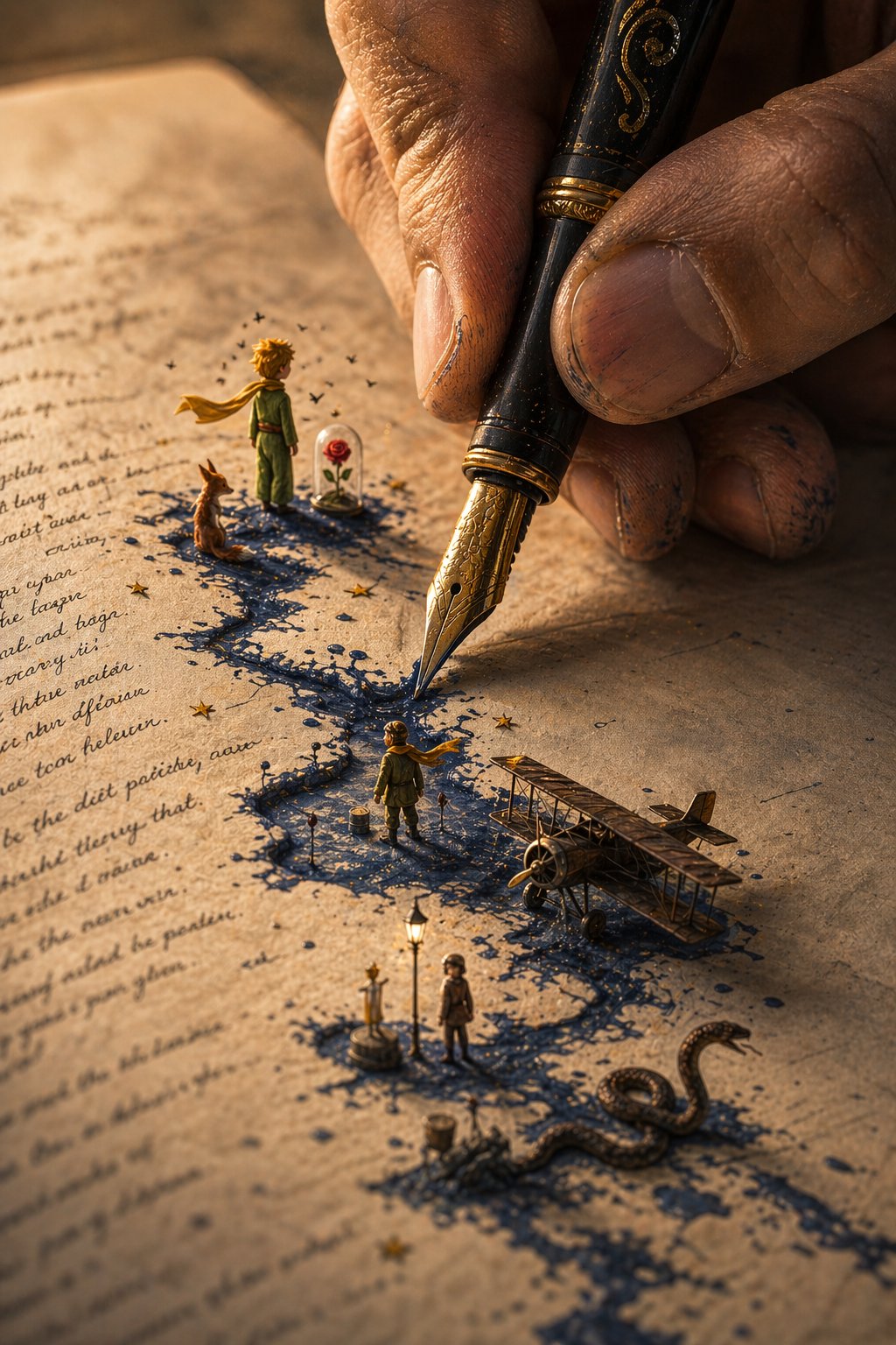 笔尖落墨，万物生花 🖋️📖 AI image prompt example