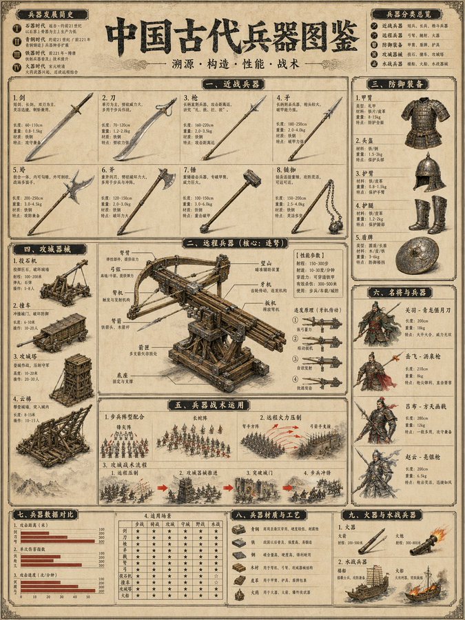 中国古代兵器图鉴百科图版 AI image prompt example