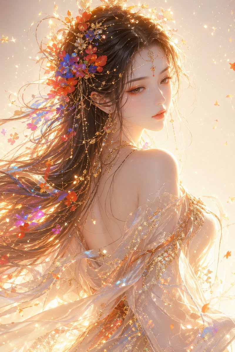 东方幻想空灵女神回眸 AI image prompt example