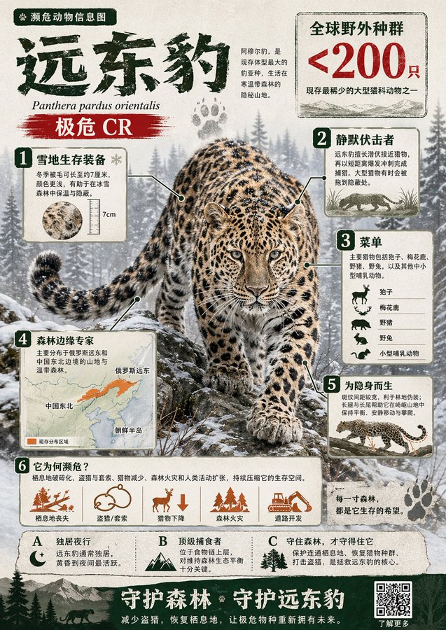 濒危动物科普信息图设计 AI image prompt example