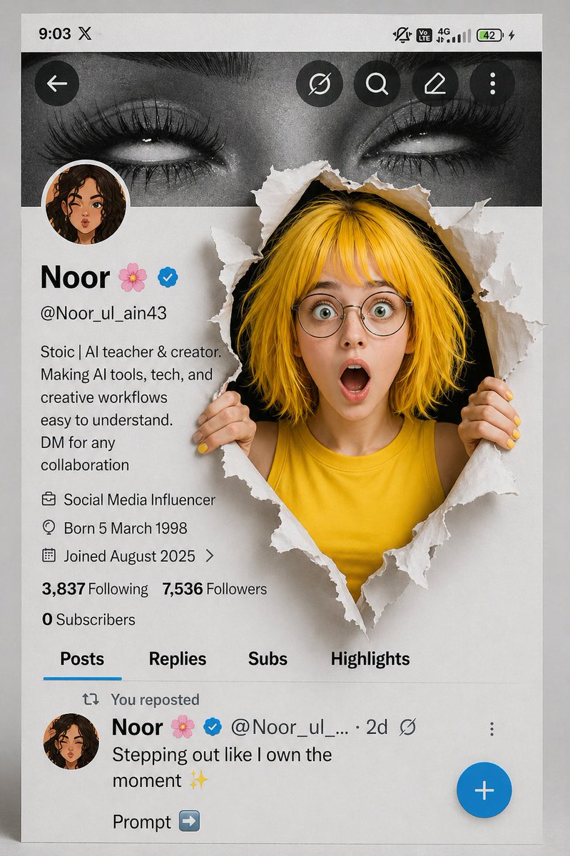 Torn paper social UI portrait: GPT Image 2 prompt AI image prompt example