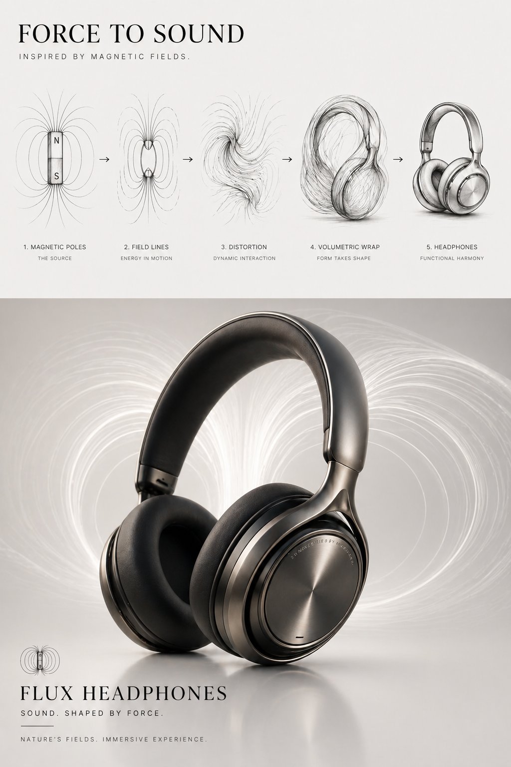 AI-generated poster concept for headphones inspired by magnetic fields AI image prompt example