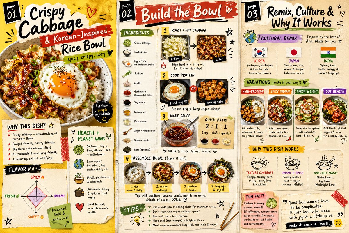 Korean rice bowl 3-page magazine: GPT Image 2 prompt AI image prompt example