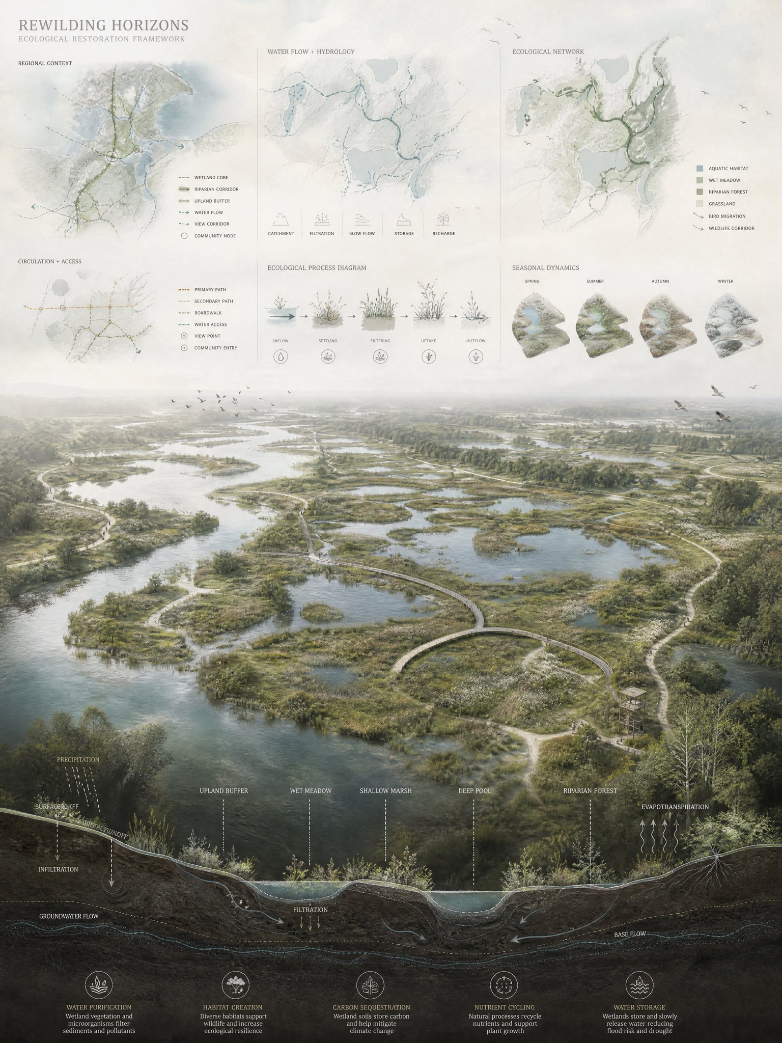 Landscape architecture competition board, ecological systems: GPT Image 2 prompt AI image prompt example