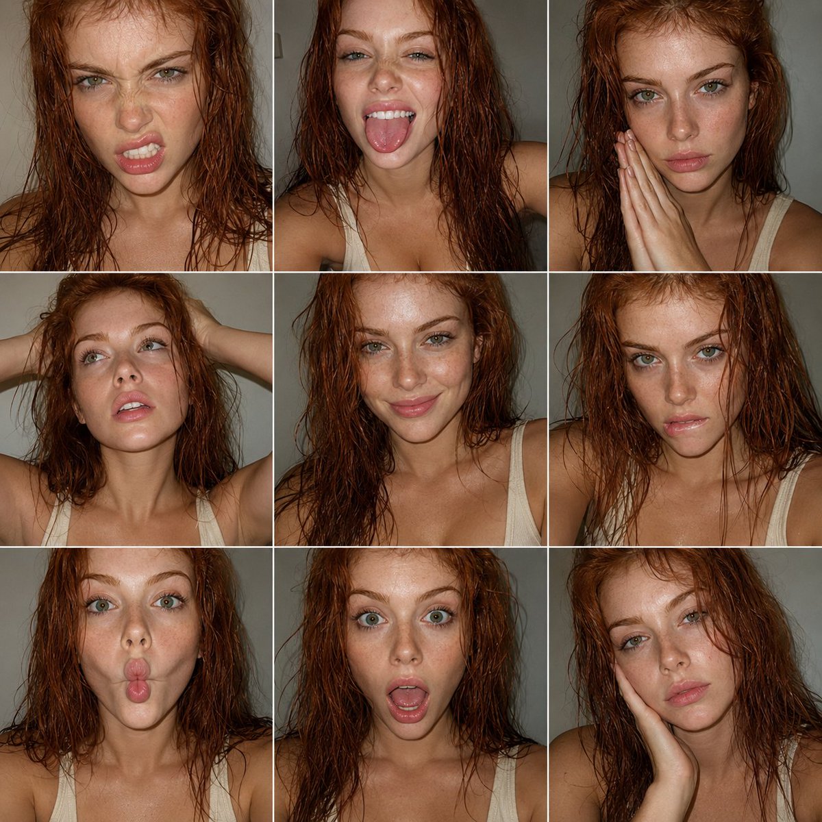 FACS 3x3 redhead expression collage: GPT Image 2 prompt AI image prompt example