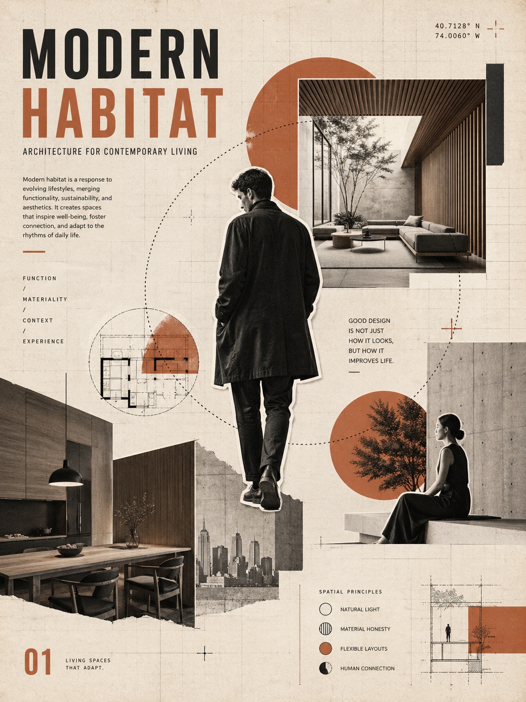 A sophisticated architectural collage and graphic design poster titled "[MAIN_S… AI image prompt example