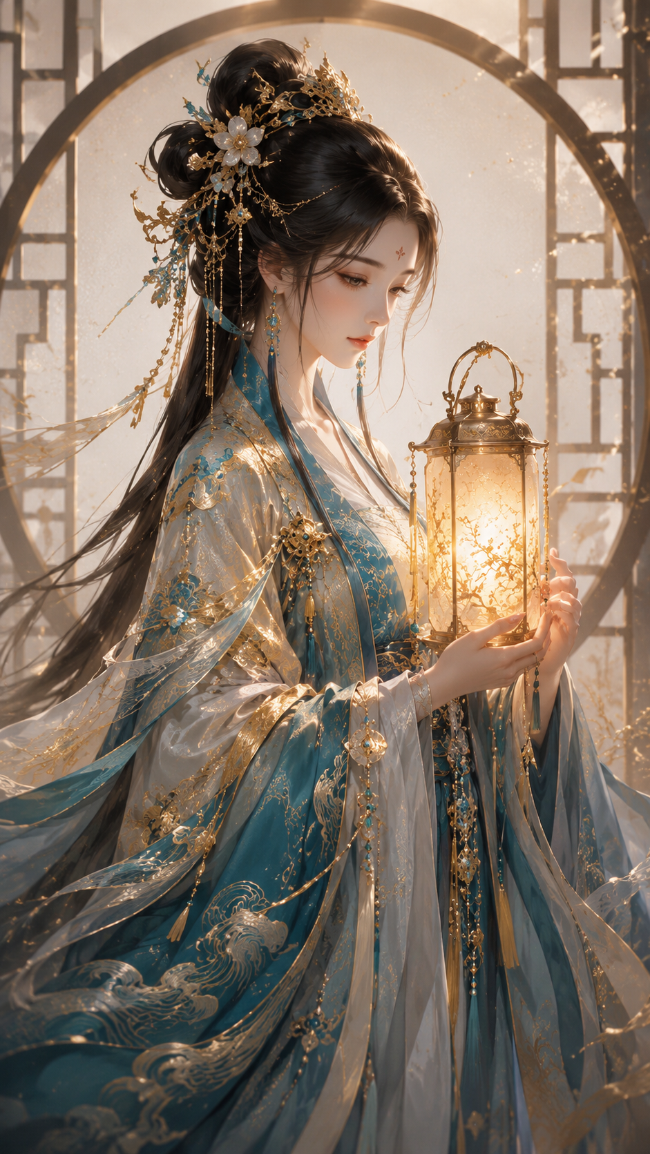 A masterful, high-fidelity digital painting in a modern Asian fantasy style, fe… AI image prompt example